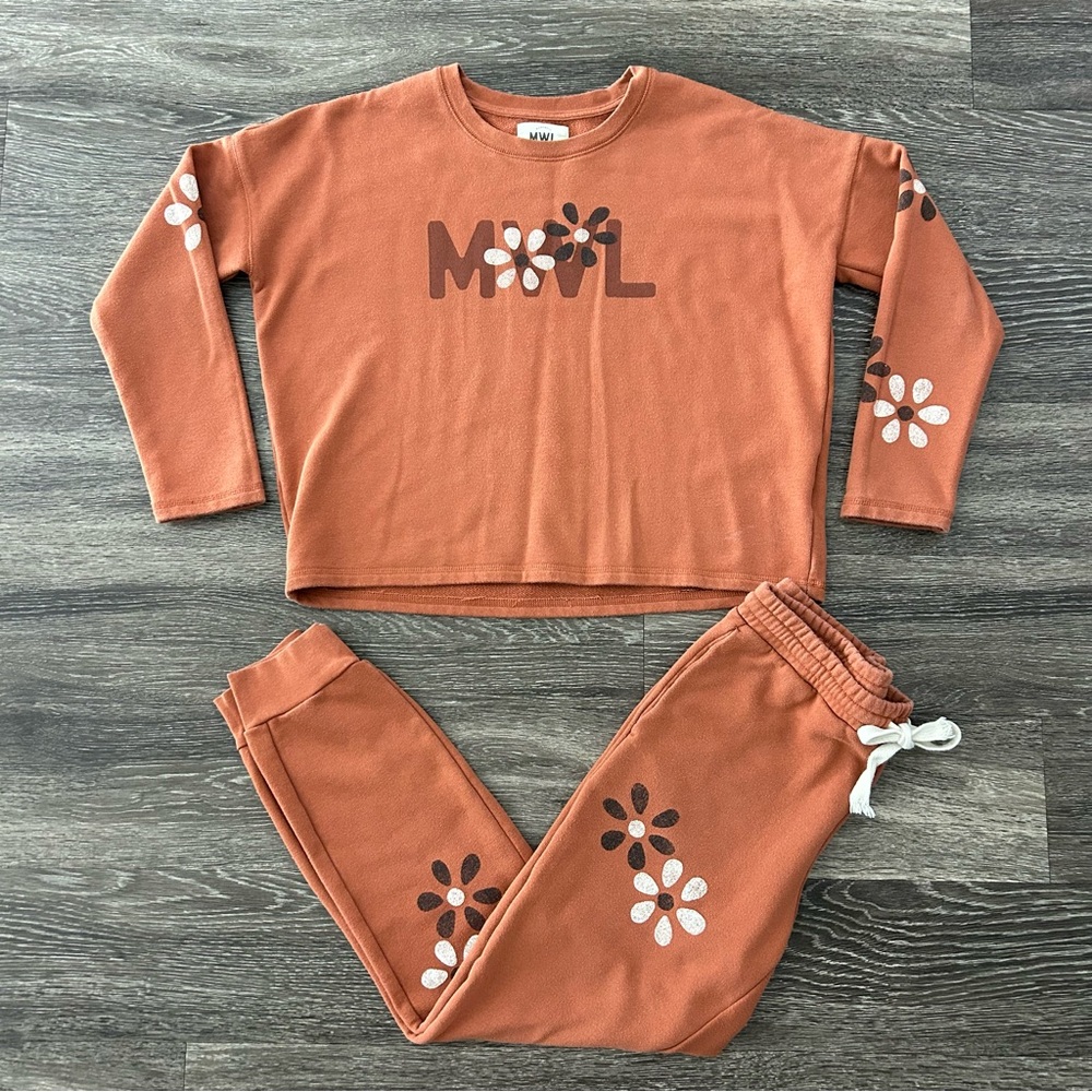Madewell MWL Warm Umber Floral Easygoing Sweatsuit S Sweatpants Sweatshirt Set